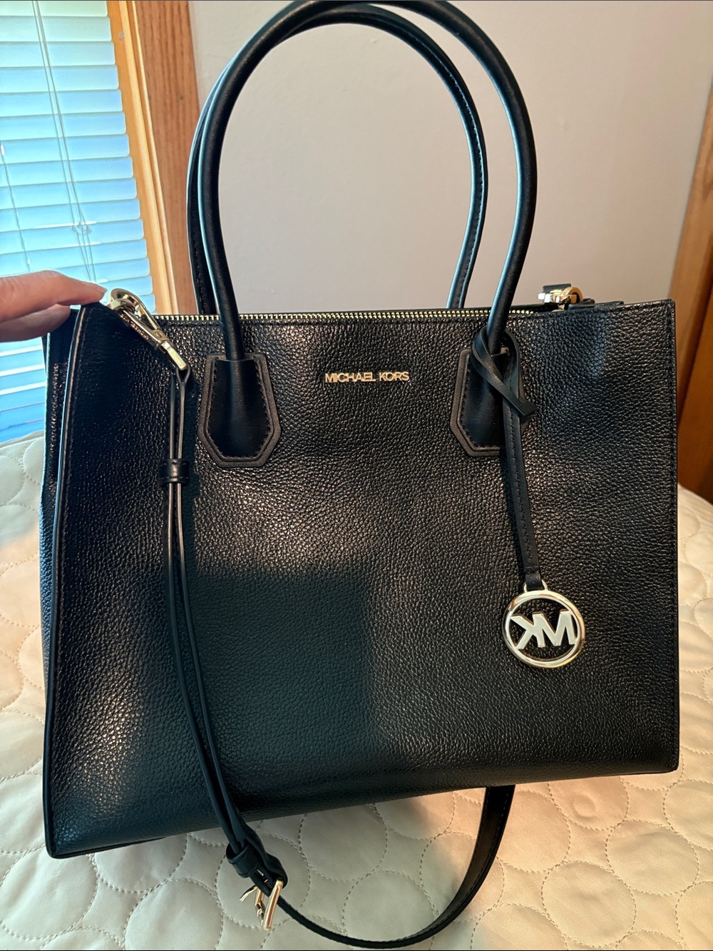 Michael Kors Black Leather 3 Compartment Purse with Gold Accents
